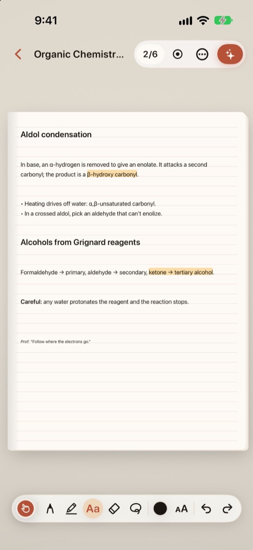 A typed text box on a notebook page on iPhone.